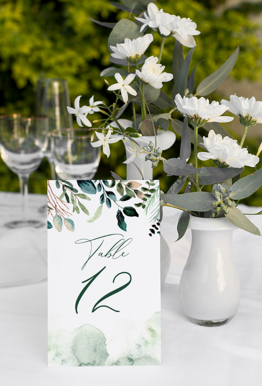 Greenery Watercolor Tented Table Numbers