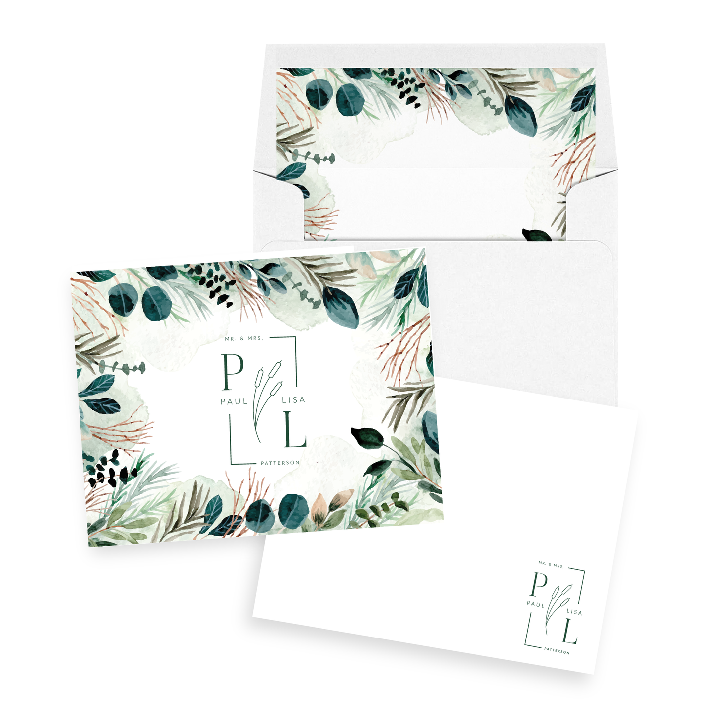 Greenery Initials Personalized Stationery Set of 12