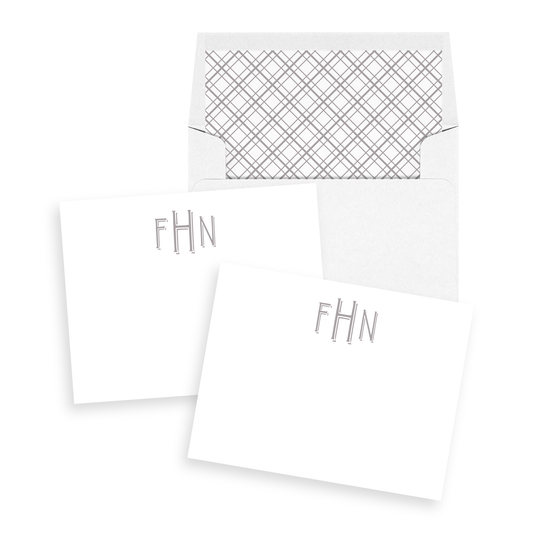 Grey Plaid Gingham Personalized Stationery Set of 12