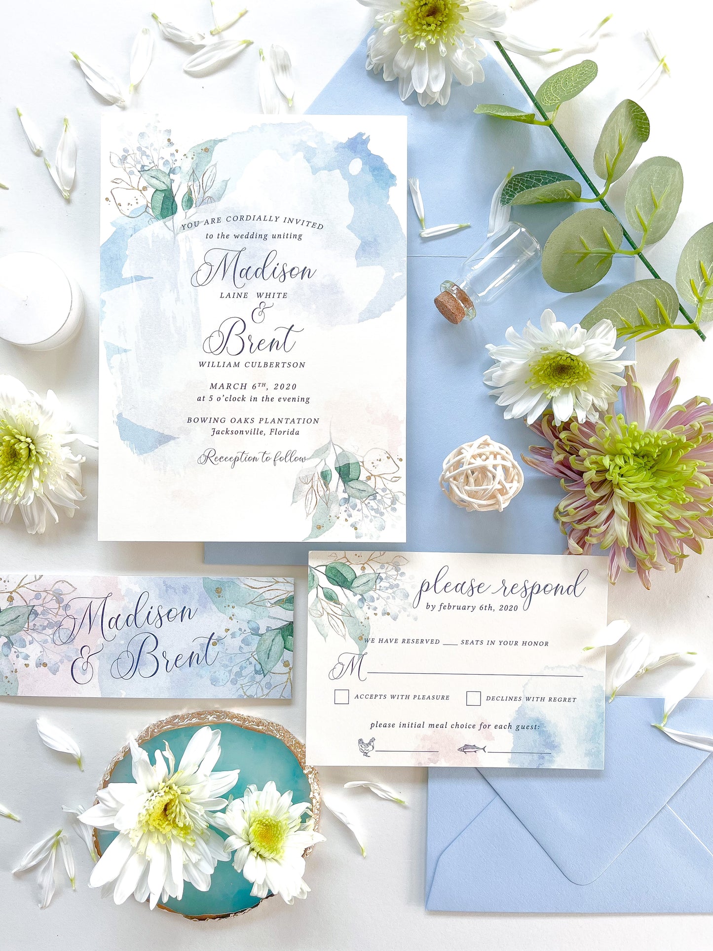 Azure Watercolor Wedding Invitation Suite