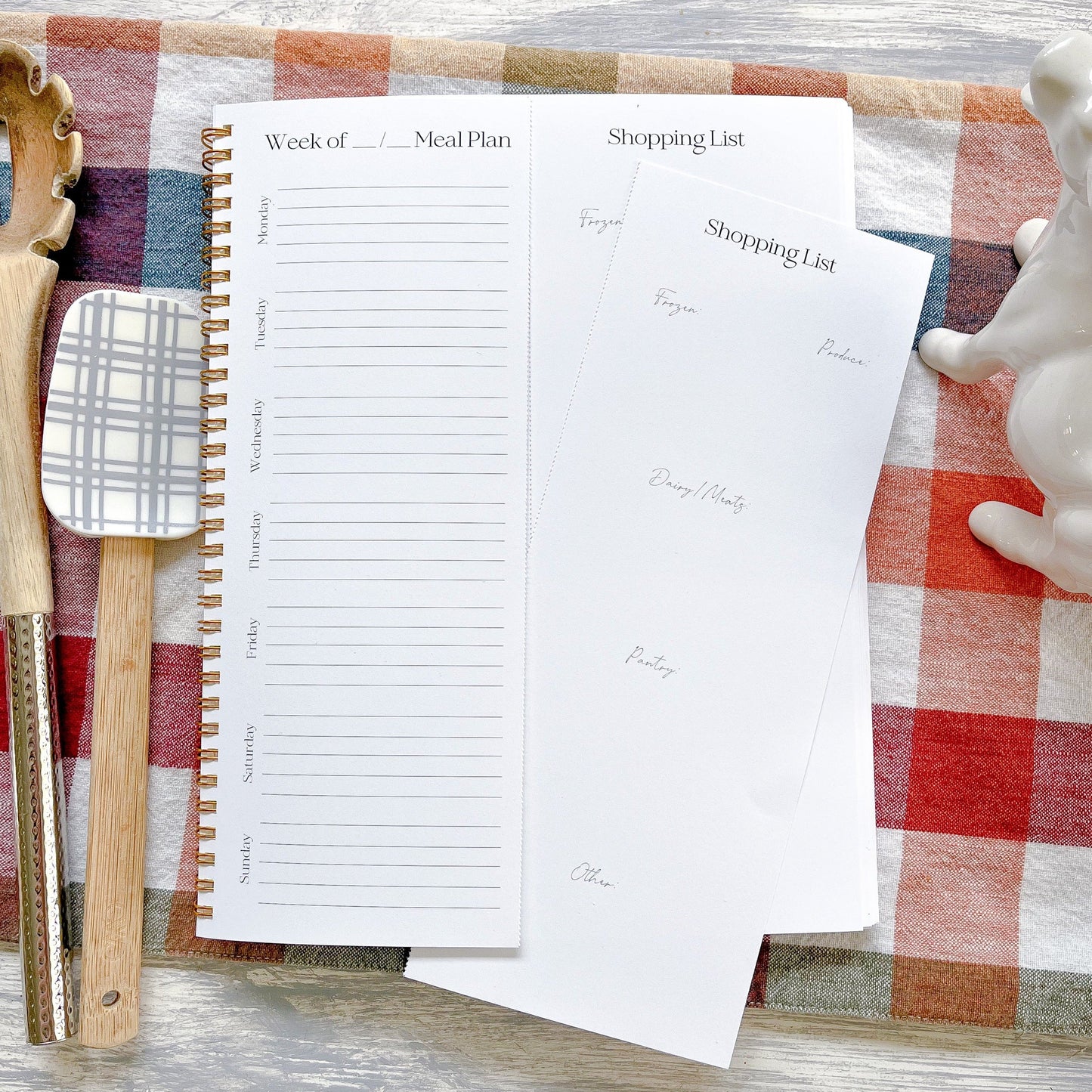 Weekly Meal Planner & Shopping List Notebook - Gingham