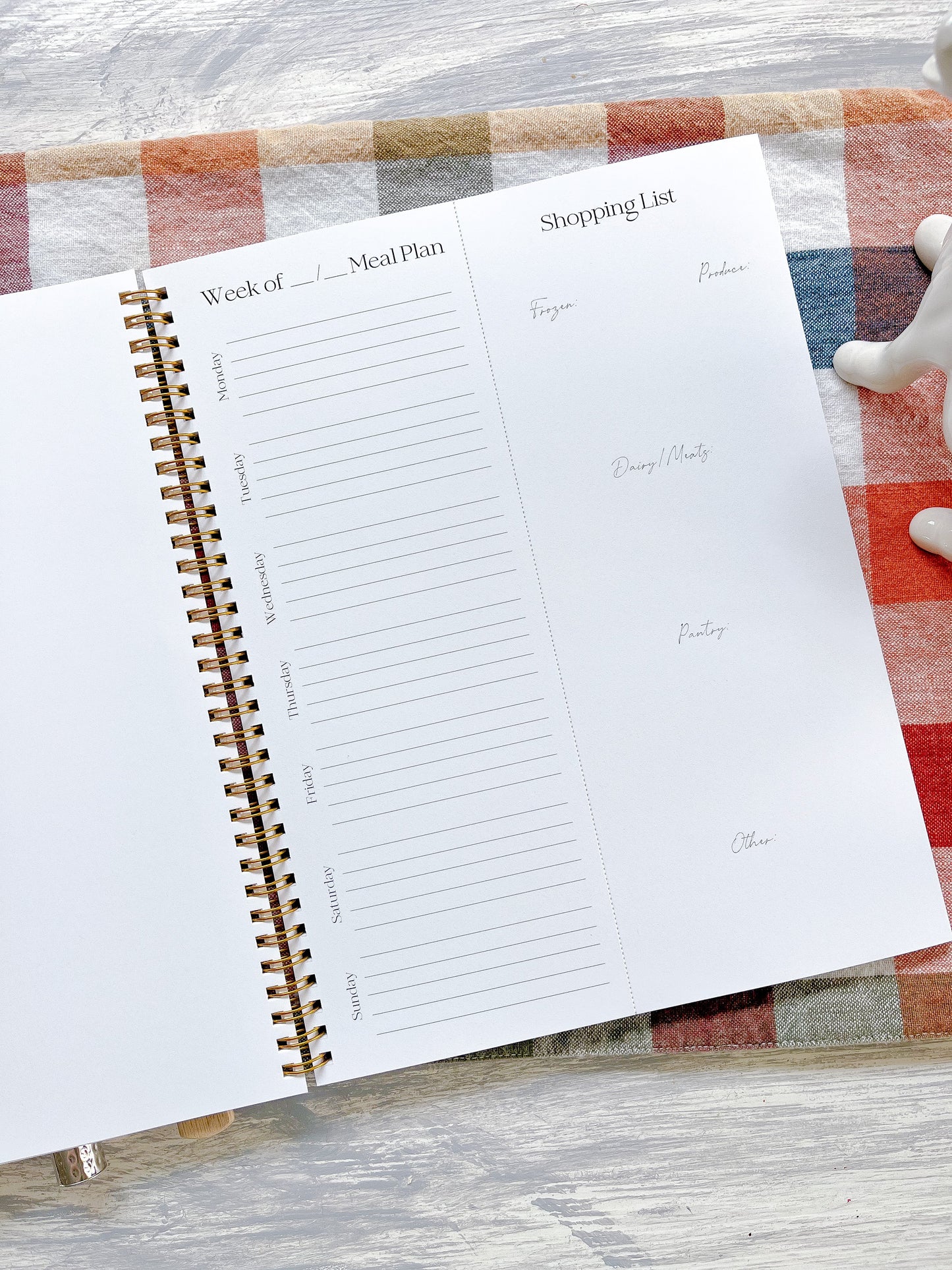 Weekly Meal Planner & Shopping List Notebook - Gingham