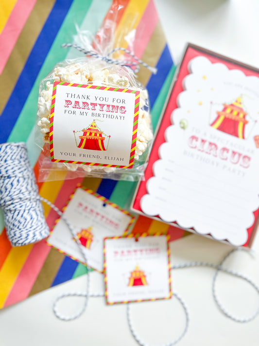 Circus Birthday Party Favor Tags or Stickers