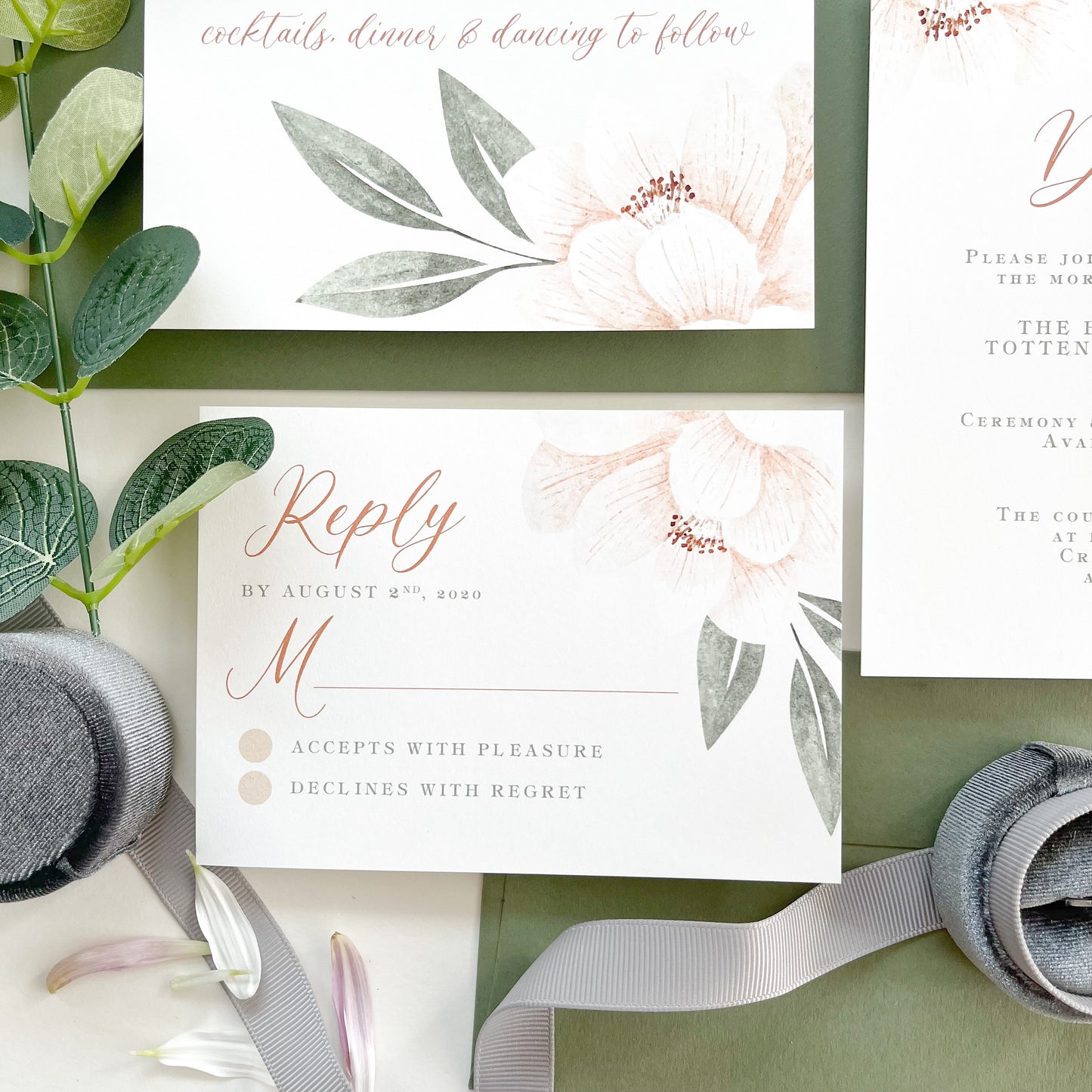 White Peony Wedding Invitation Suite