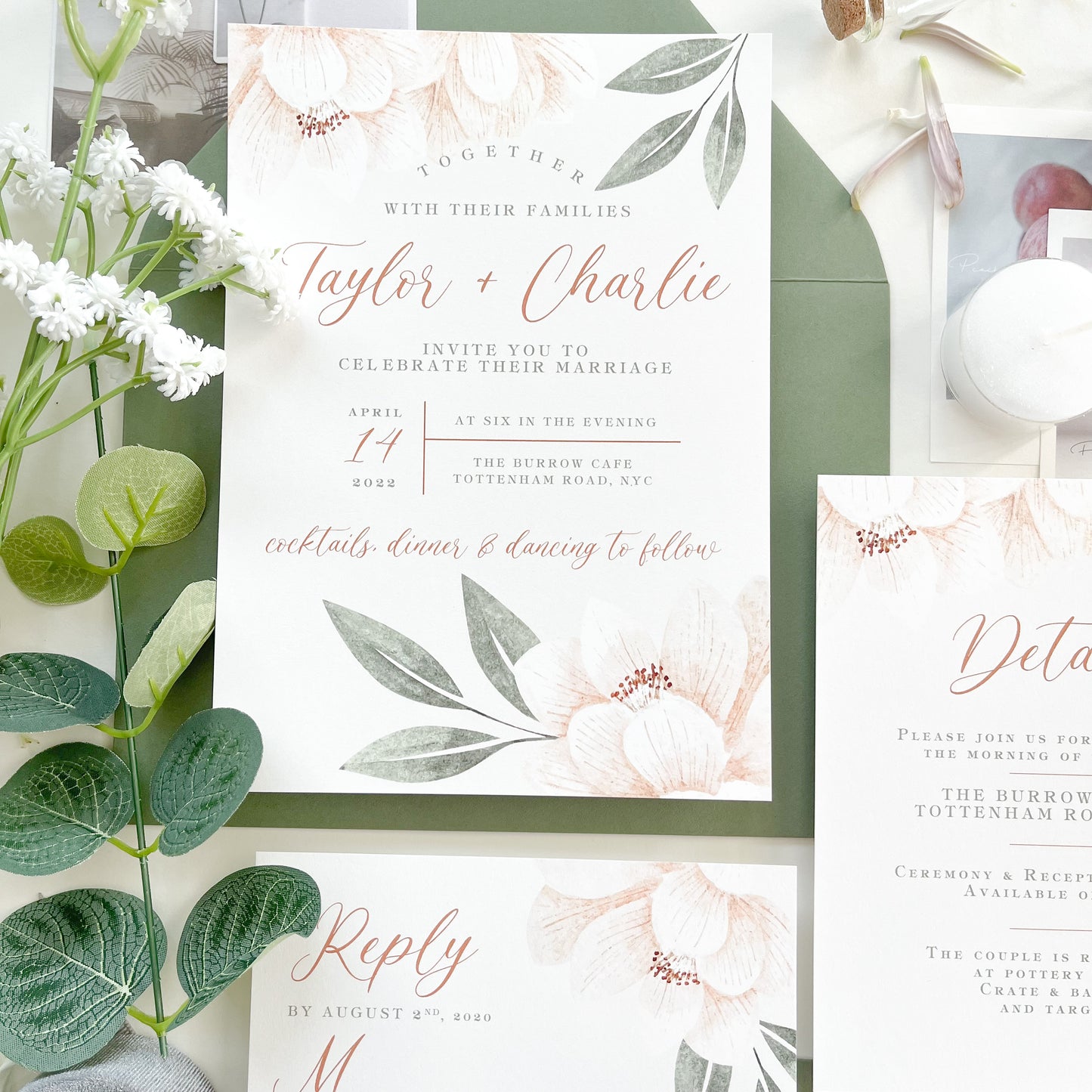 White Peony Wedding Invitation Suite