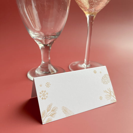 Golden Winter Pine Cones Dinner Place Cards