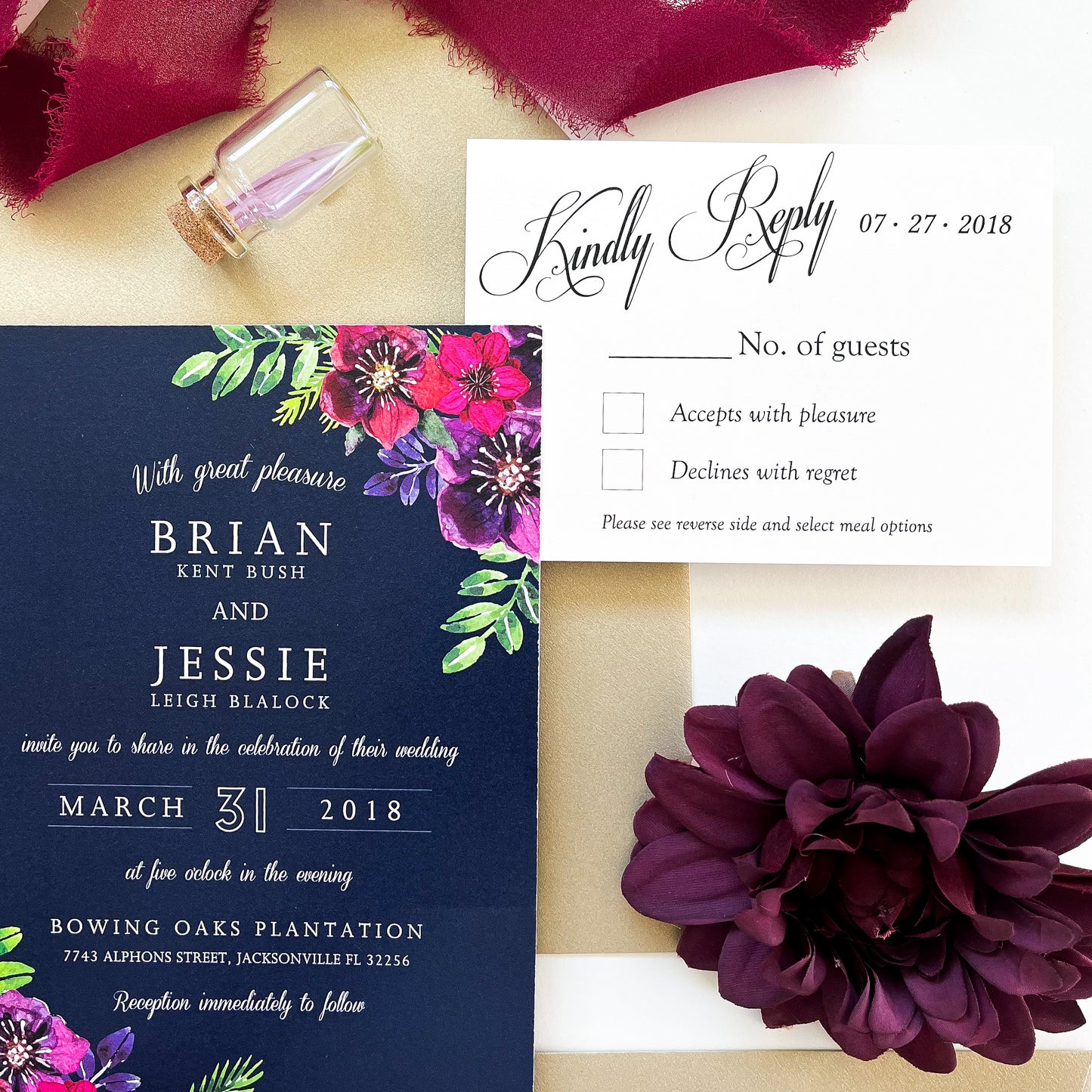 Navy + Floral Wedding Invitation Suite