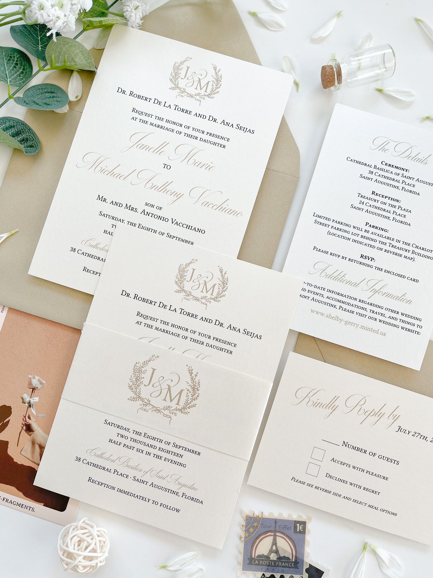 Classic Monogram Pearlescent Wedding Invitation Suite