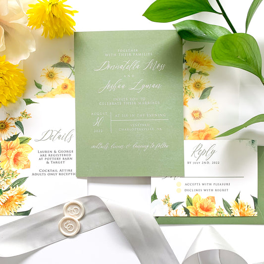 Yellow Spring Floral Wedding Invitation Suite