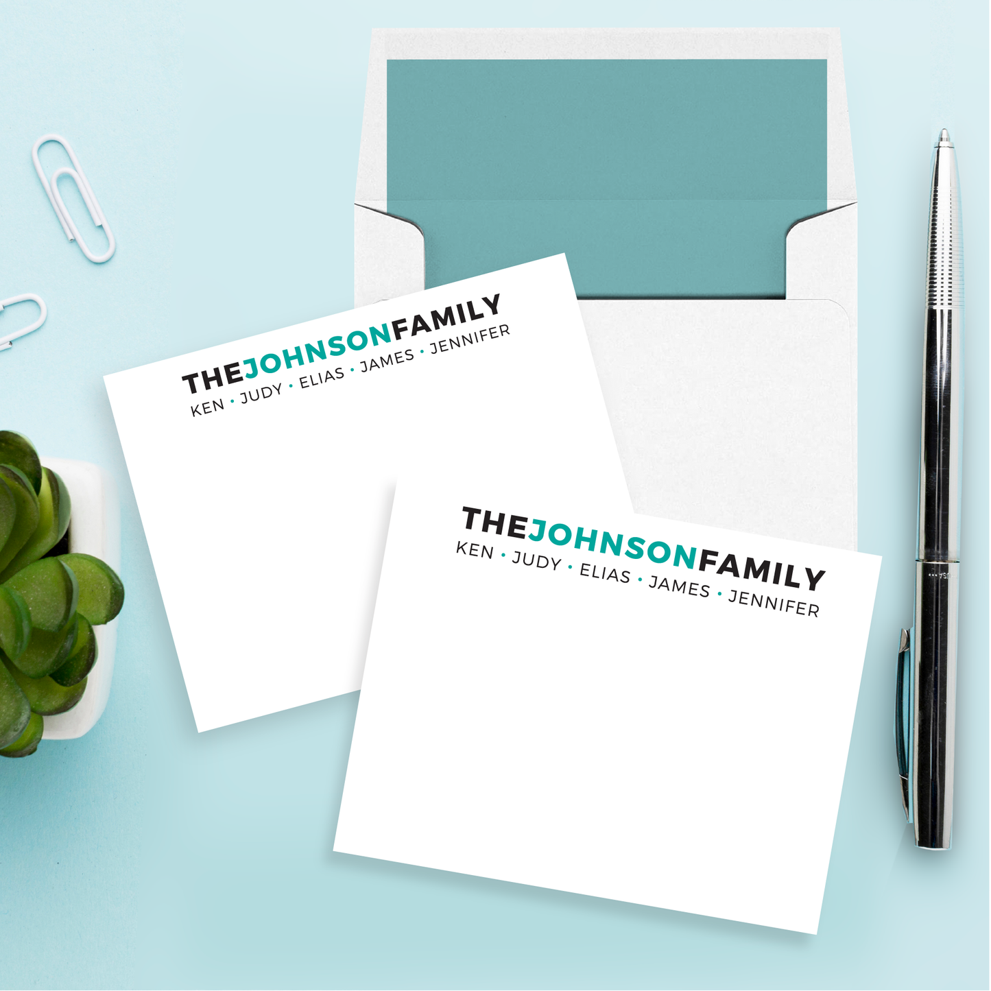 Family with Names Personalized Stationery Set of 12