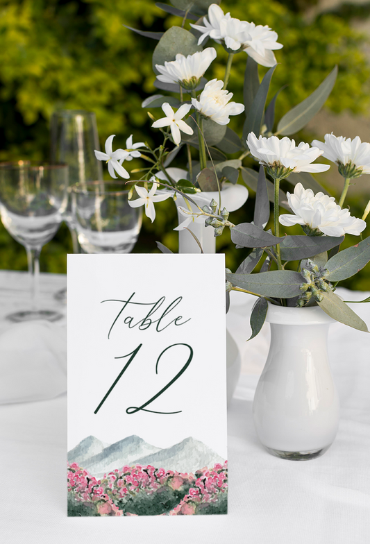 Mountain Floral Tented Table Numbers