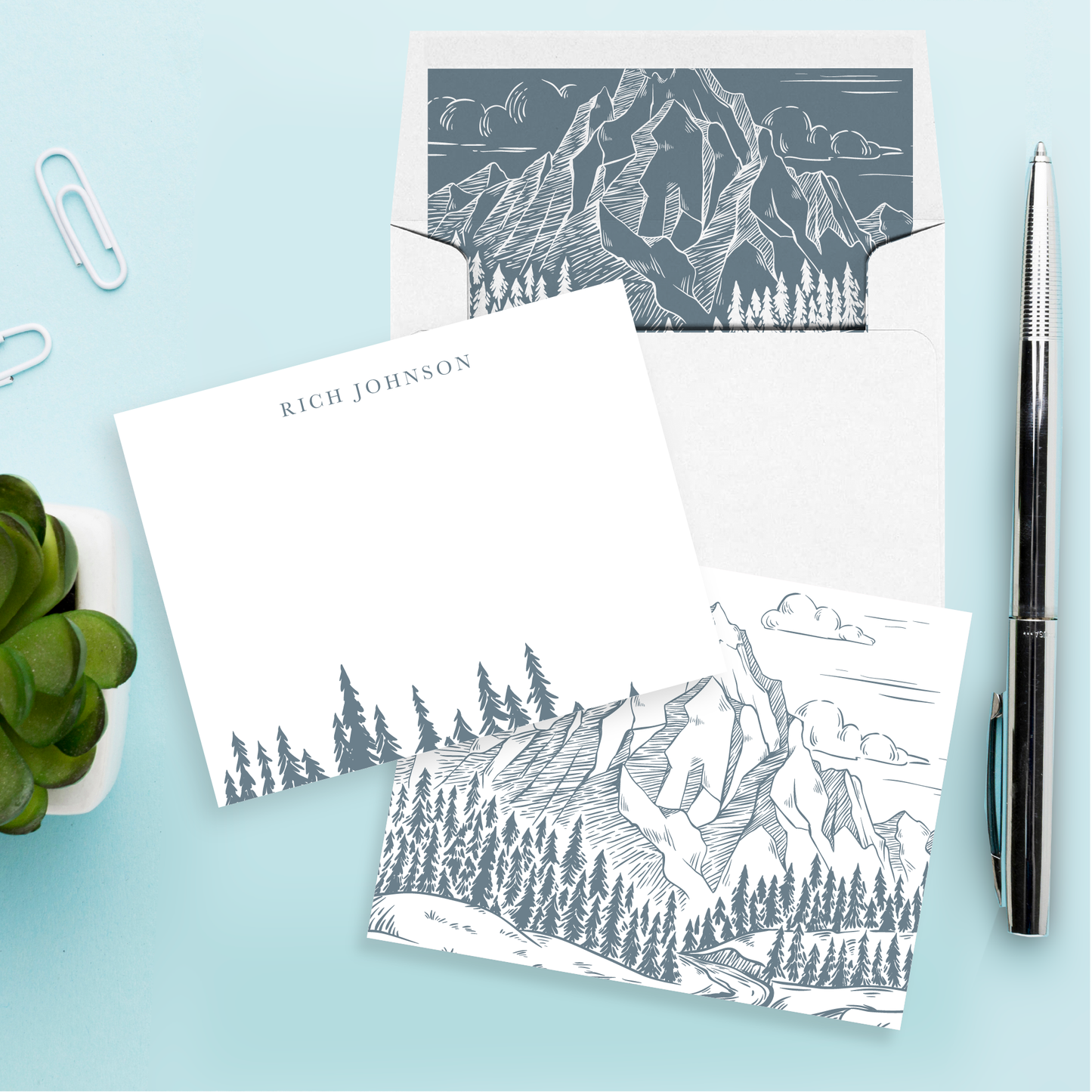 Blue Ridge Mountains Sketch Personalized Stationery Set of 12