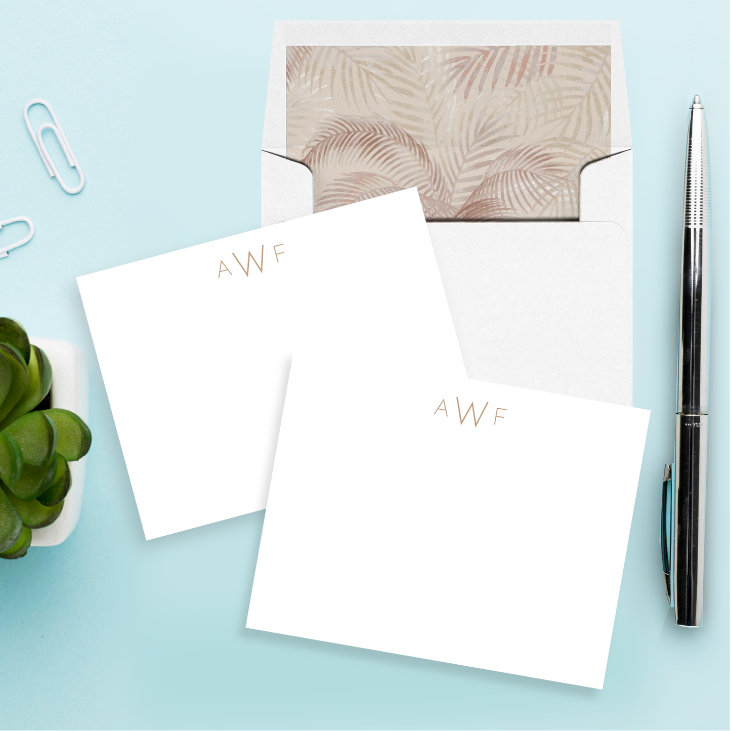 Muted Palms Tropical Personalized Stationery Set of 12