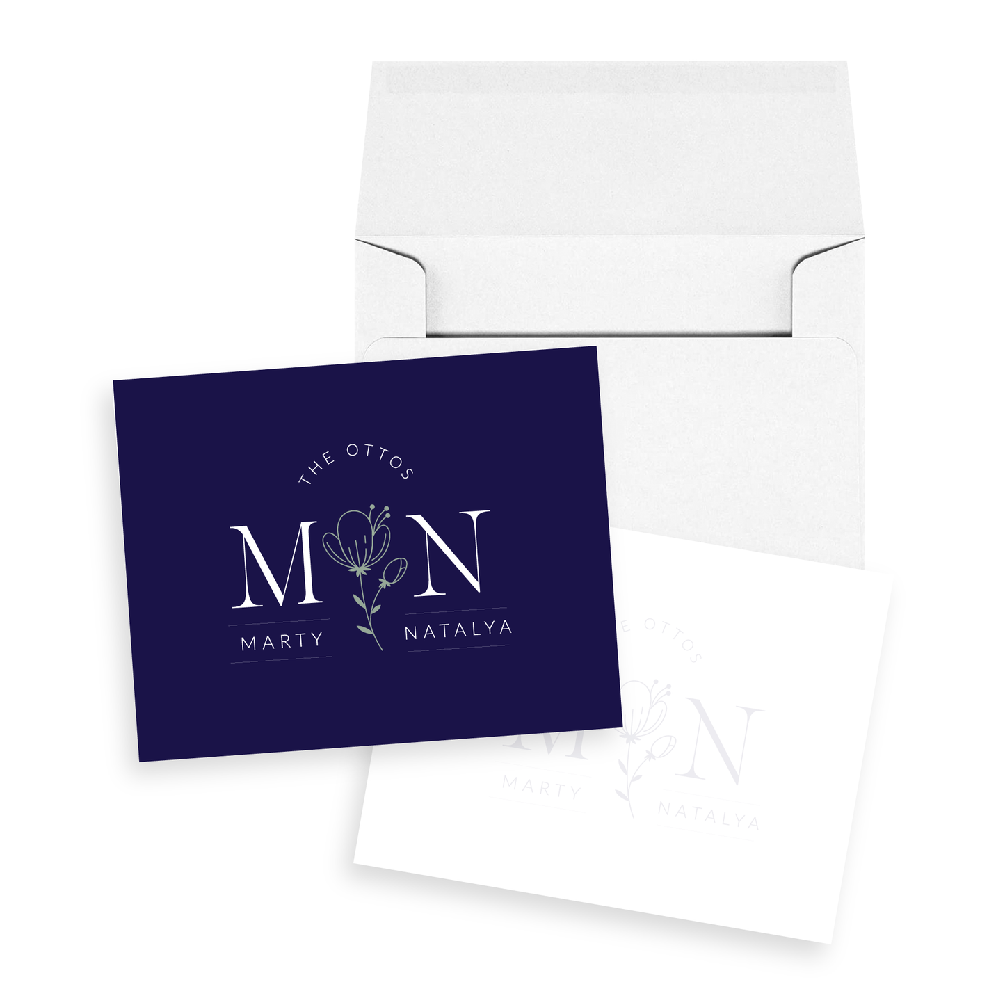 Navy and Flower Personalized Stationery Set of 12