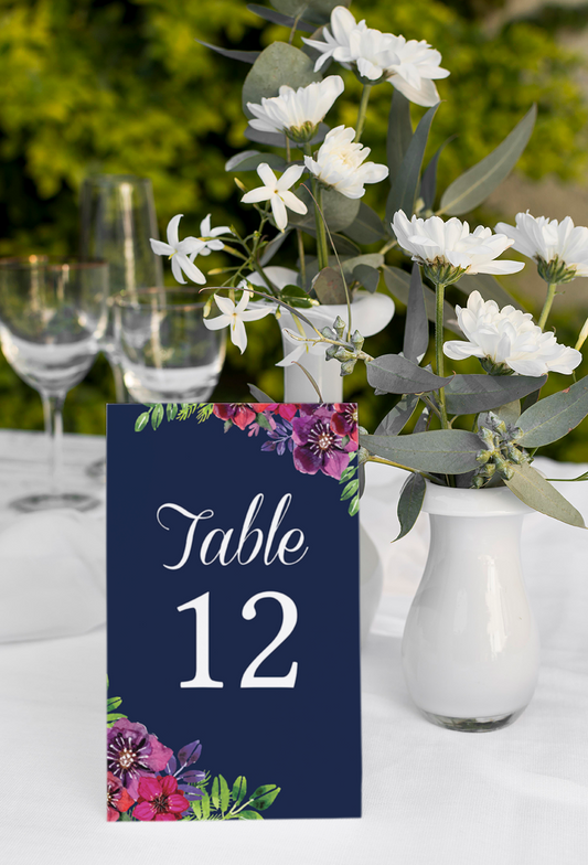 Navy Floral Tented Table Numbers