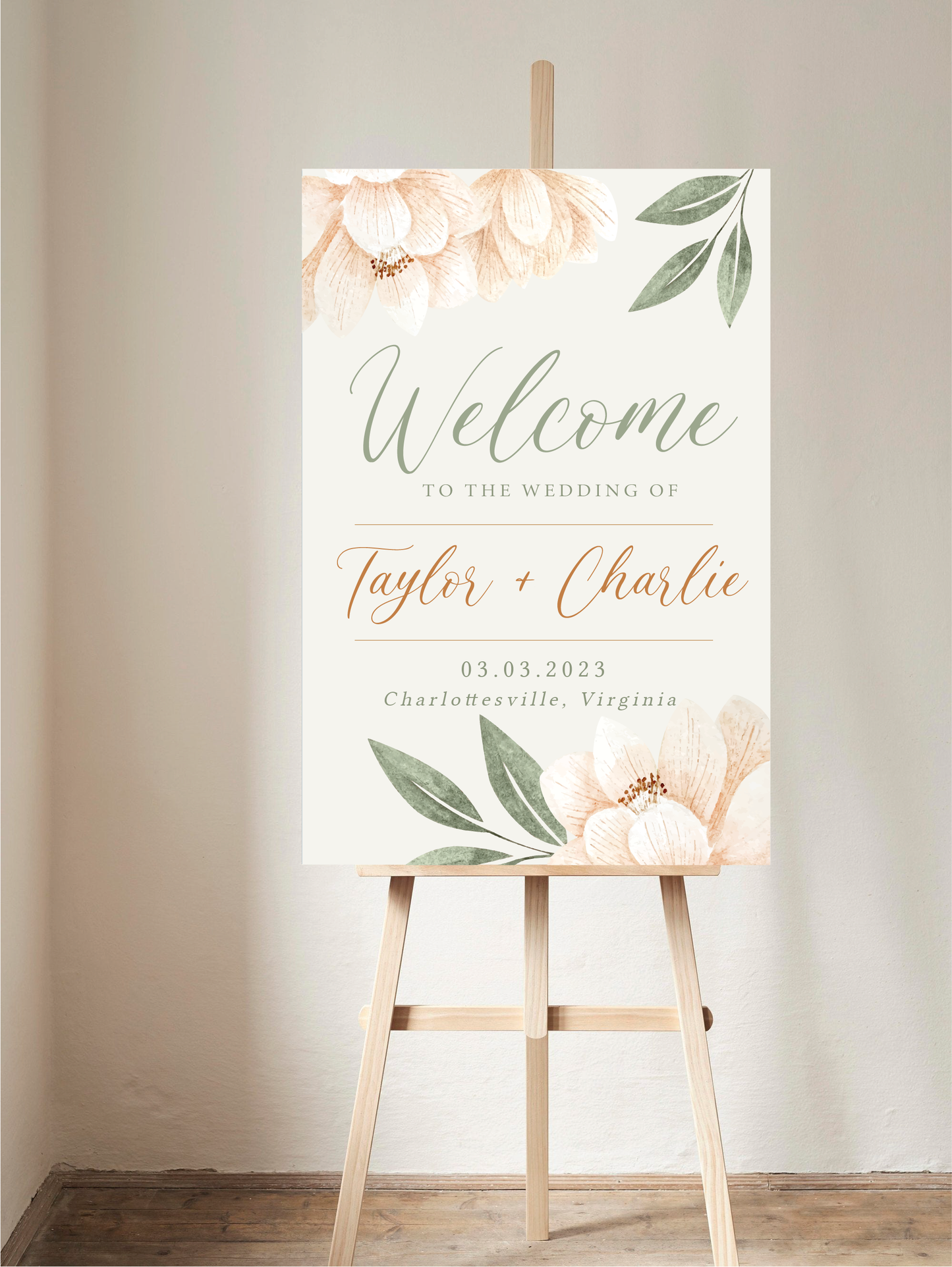 Peony with Greenery Welcome Sign