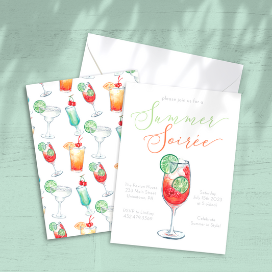 Summer Soiree Party Invitation - Custom OR Fill-in-the-Blank - Set of 12