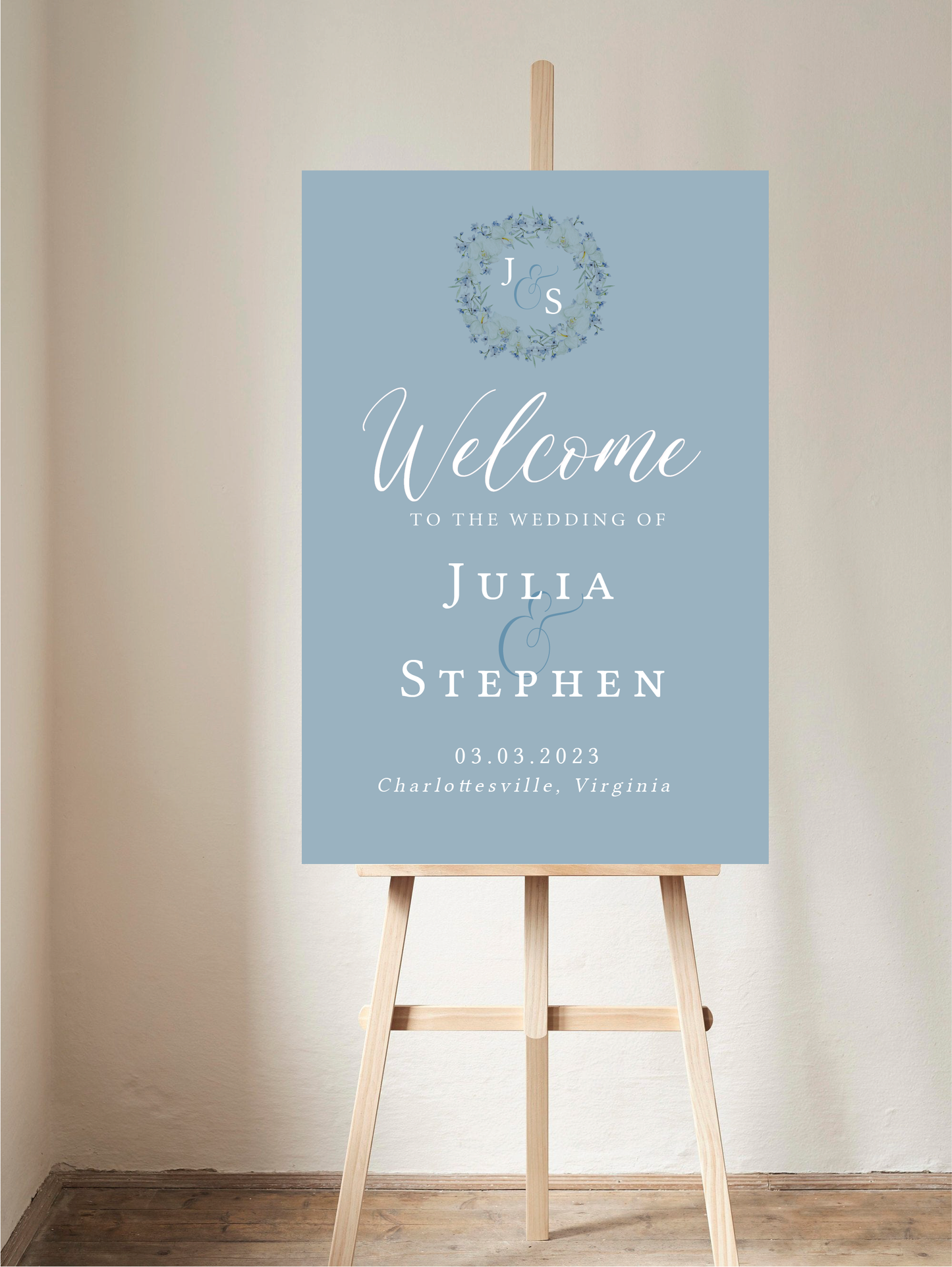 Spring Dusty Blue Welcome Sign