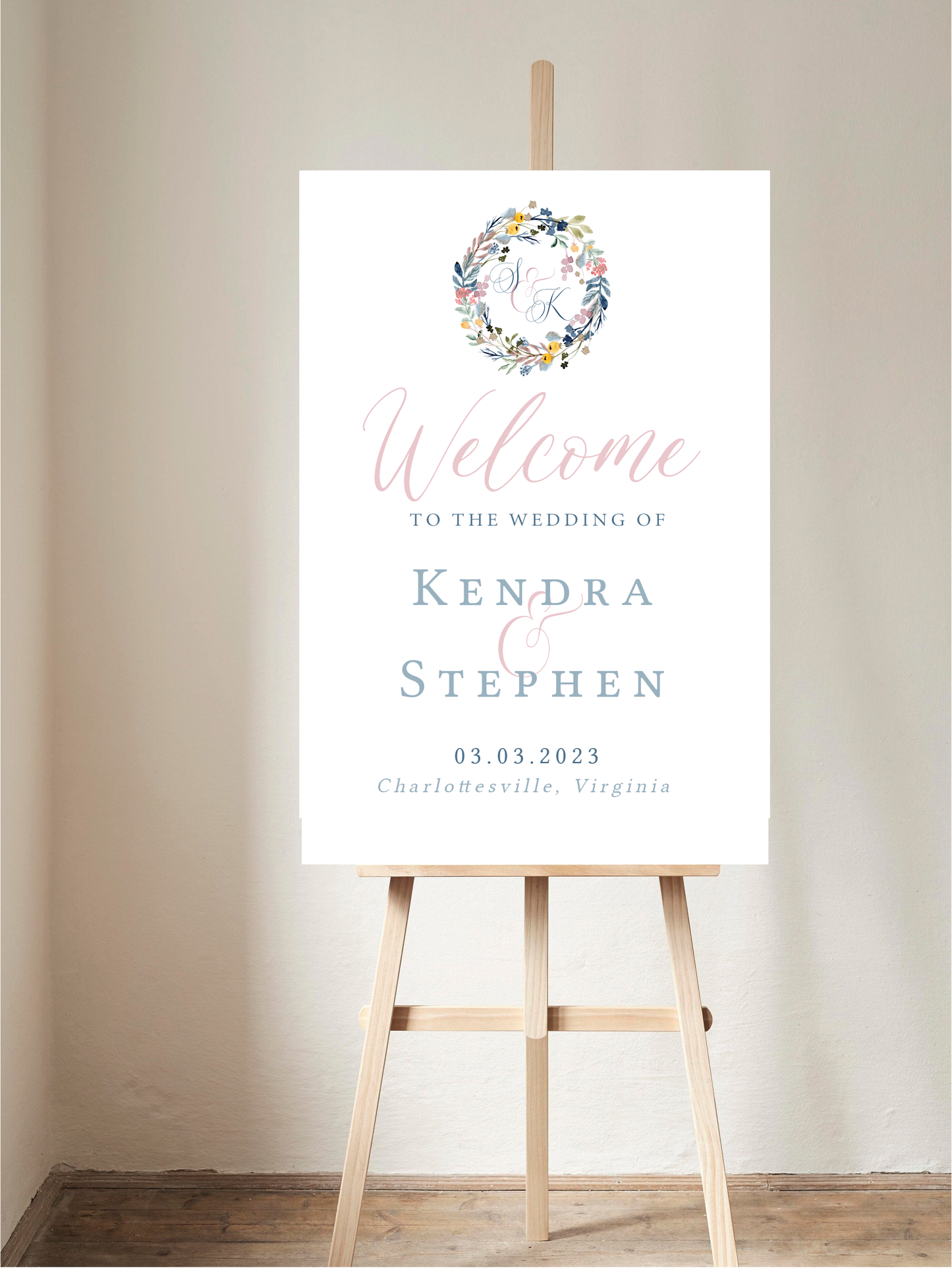 Spring Watercolor Monogram Floral Welcome Sign