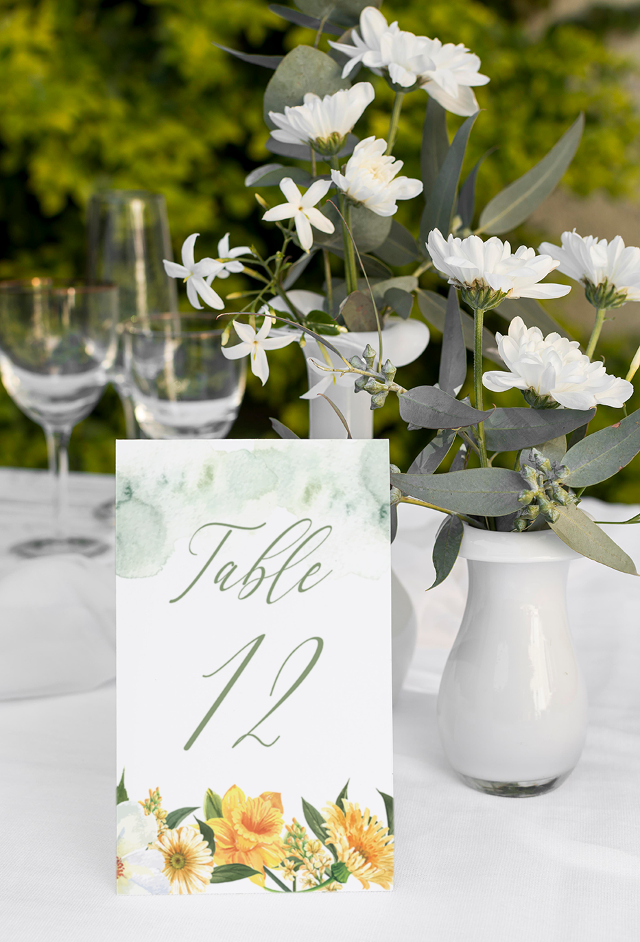Yellow Spring Floral Tented Table Numbers
