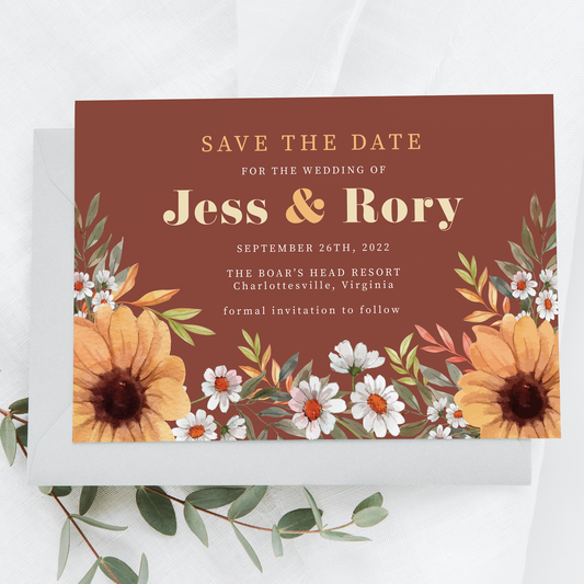 Autumn Burgundy Sunflower Save the Date