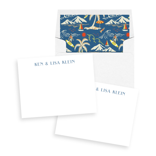 Surfer Hawaiian Print Personalized Stationery Set of 12