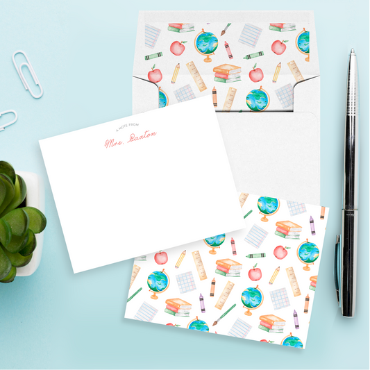 Teacher watercolor pattern Classroom Personalized Stationery Set of 12