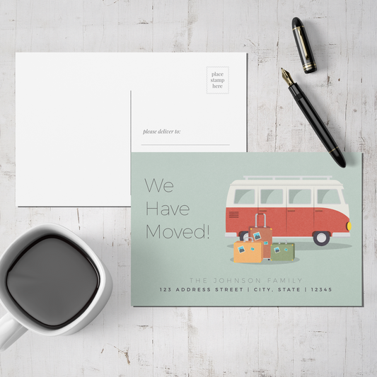 We Have Moved Camper Van Post Card  (Set of 50)