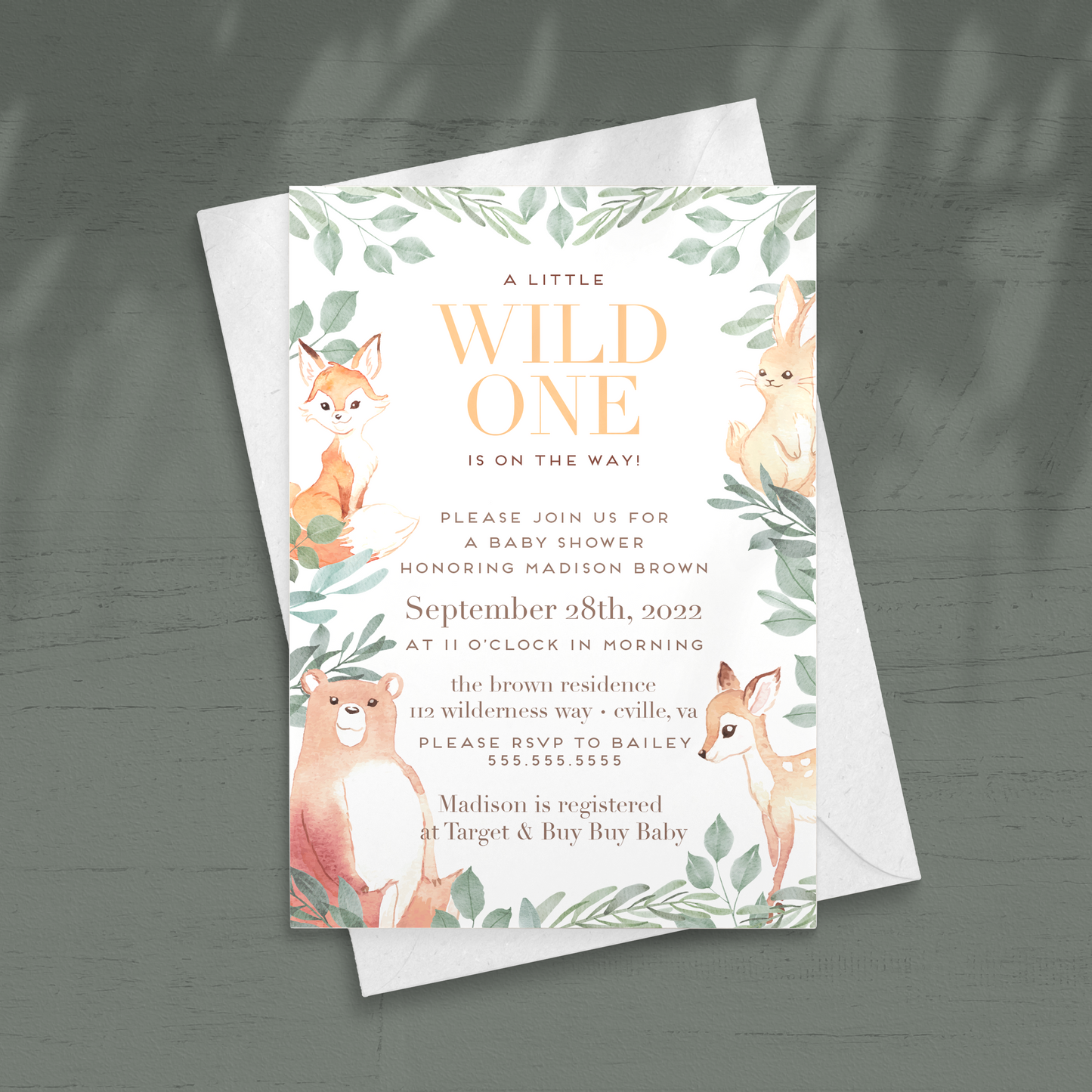 Wild One - Woodland Animals Baby Shower Invitation