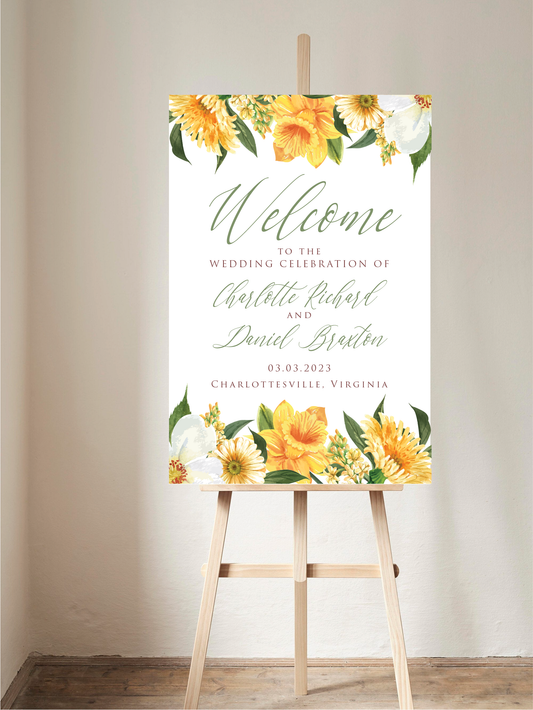 Yellow Daffodil Spring Floral Welcome Sign